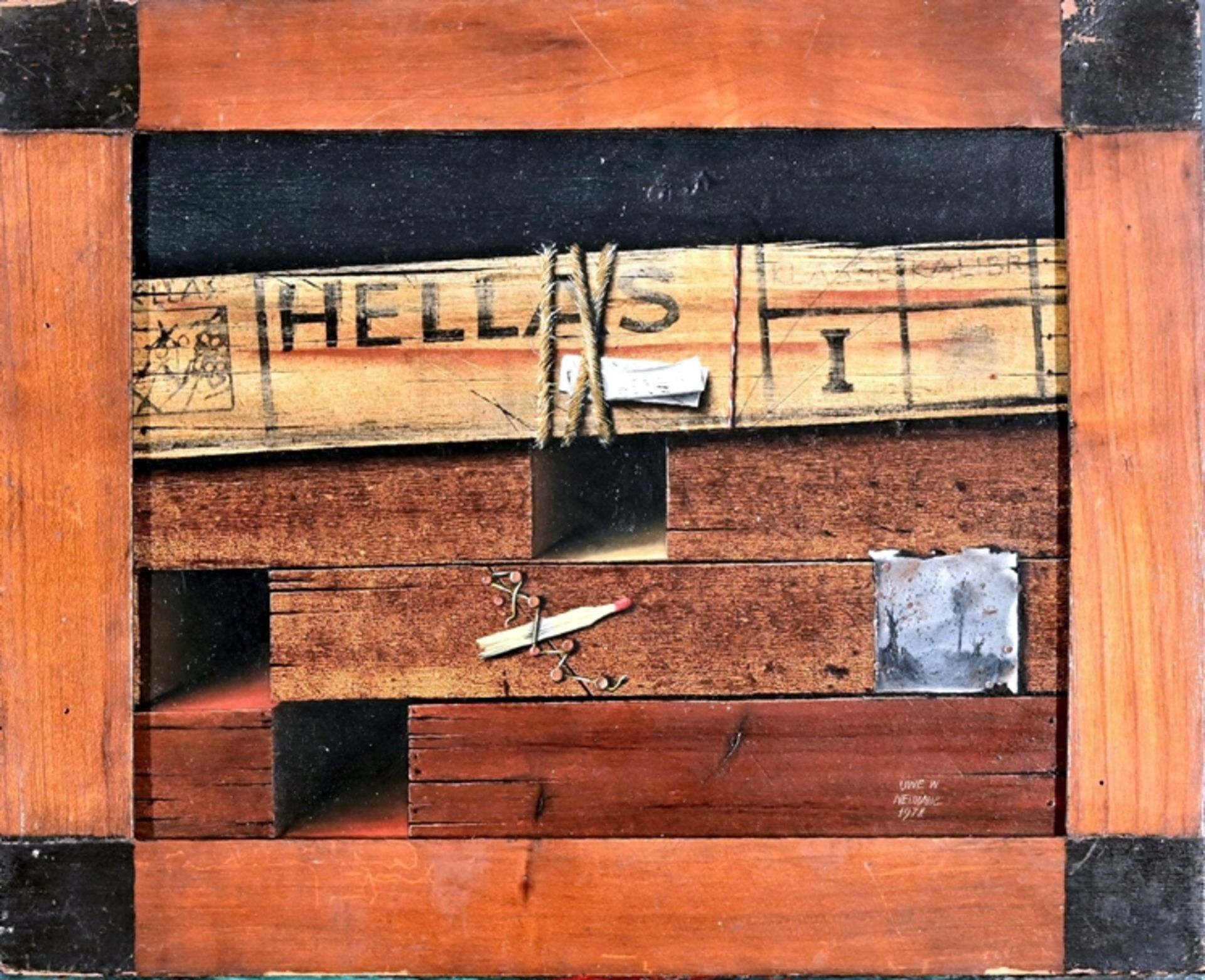 "HELLAS I" - kleinformatiges Stillleben in Biedermeierlicher Rahmenleiste mit ebonisierten Ecken de