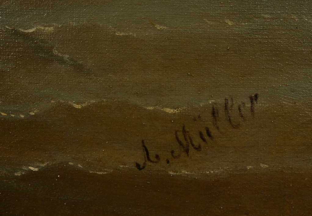 "Venezianische Lagunenfischer" - querformatiges Gemälde, Öl auf Leinwand, wohl 1. Drittel 20. Jhdt. - Image 3 of 5