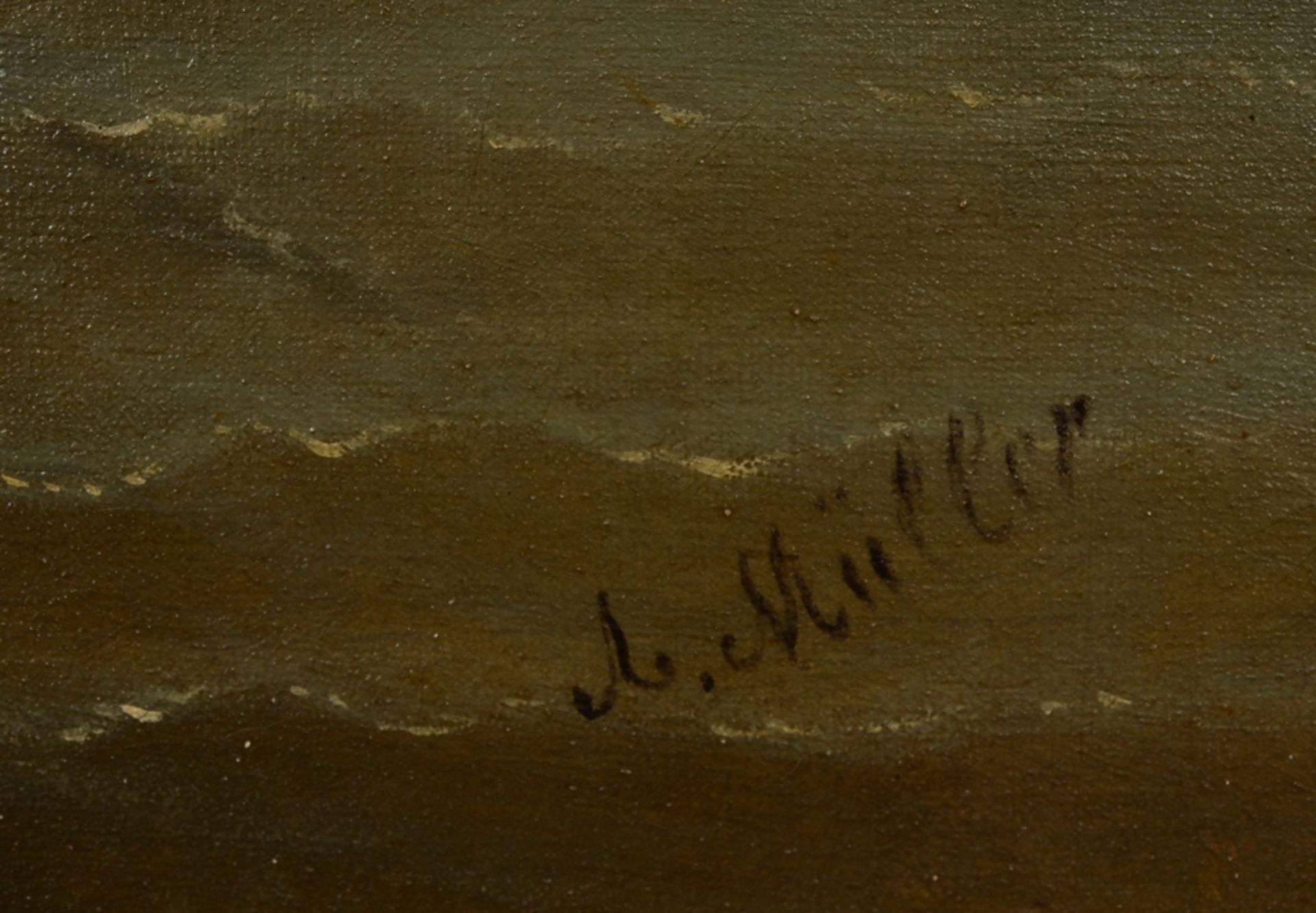 "Venezianische Lagunenfischer" - querformatiges Gemälde, Öl auf Leinwand, wohl 1. Drittel 20. Jhdt. - Bild 3 aus 5