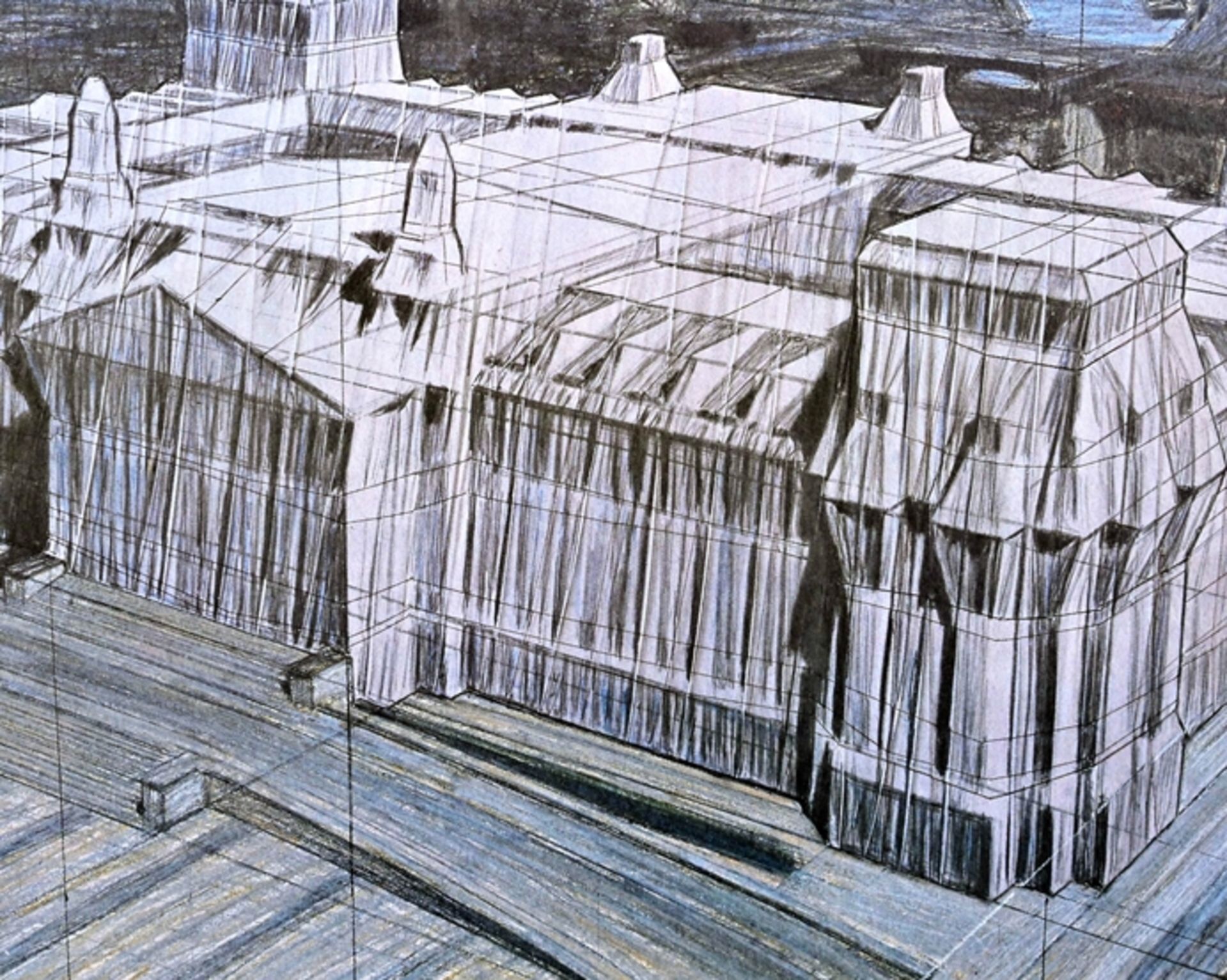 "Wrapped Reichstag" - (" Project for Berlin"), 1993, hinter Glas  gerahmter, multipler Kunstdruck N - Bild 3 aus 4