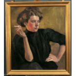 "La Cigarette" - stilvoll gerahmtes Porträt einer jungen Frau mit Zigarette, Jugendstil, 1. Viertel
