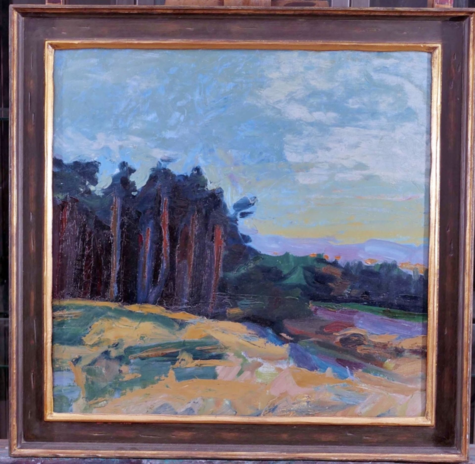 "Kiefernwald", Gemälde, Öl auf Leinwand, ca. 50 x 51 cm, unsigniert, rückseitig von fremder Hand be