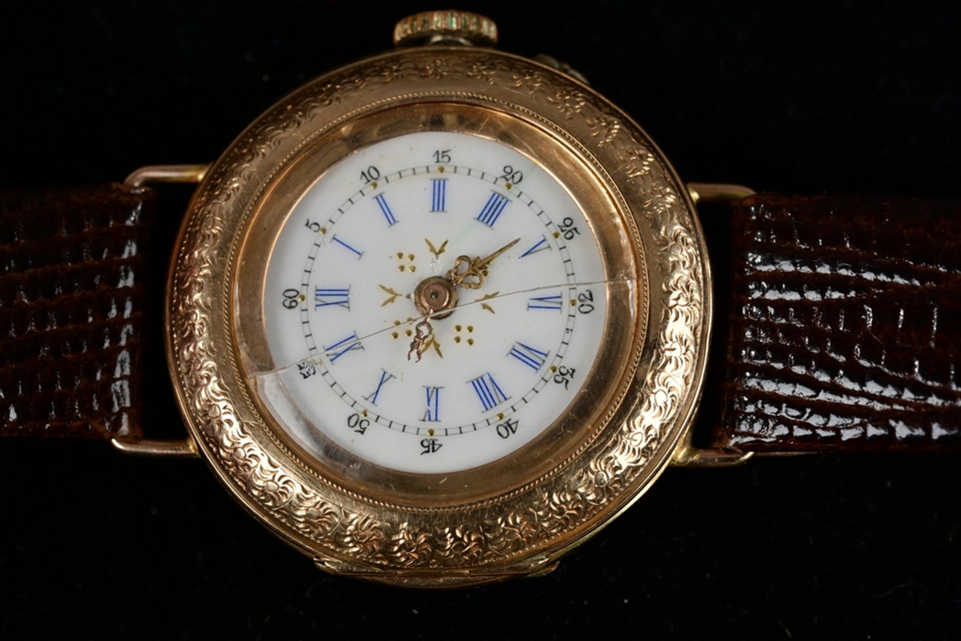 Antike Damenarmbanduhr um 1900, 14K Rotgold Gehäuse (Durchmesser ca. 31 mm), ungeprüftes, mechanisc - Bild 9 aus 9