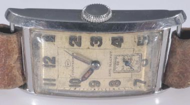 IWC - Herrenarmbanduhr, der 1920er / 30er Jahre, rechteckiges Stahlgehäuse, Uhrwerk mit Handaufzug,