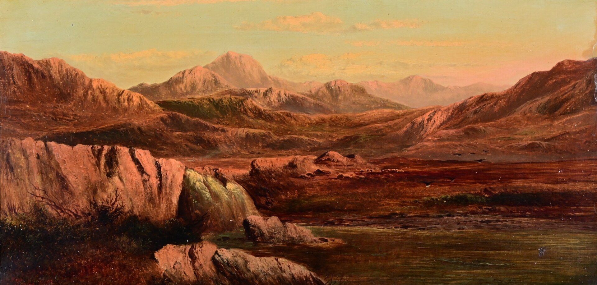 "In den Highlands", Gemälde, Öl auf Leinwand, ca. 31 x 61 cm, unten links signiert: "Chas. Leslie"  - Bild 2 aus 8