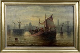 "Venezianische Lagunenfischer" - querformatiges Gemälde, Öl auf Leinwand, wohl 1. Drittel 20. Jhdt.