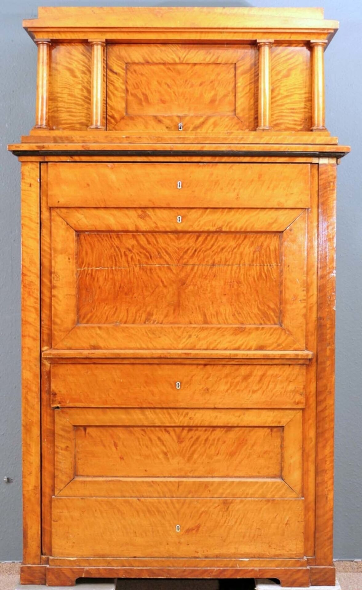 Antiker Wäscheschrank in Sekretär-Optik sog. "Blender", Biedermeier, Mitteldeutsch um 1830, massive - Bild 3 aus 15