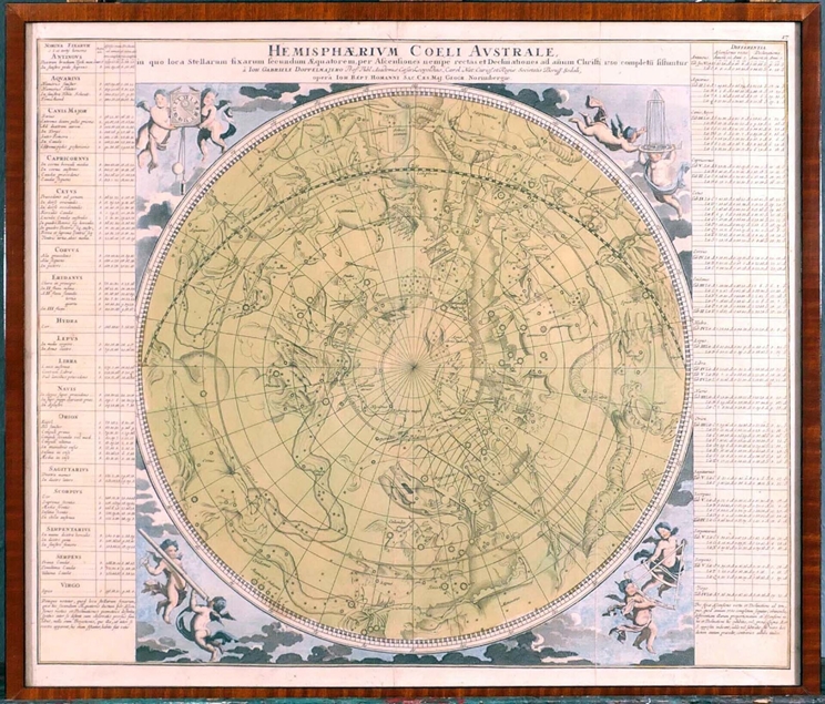 Antiker teil-kolorierter Kupferstich des 18. Jhd., um 1730, bez.: "Hemisphaerium Coeli Australe", v - Image 2 of 5