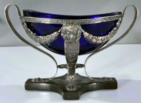 Prächtiger ovaler Zuckerkorb, Empire, 19. Jhd., 800er Silber, auf vierpassig ausgesägtem, ebonisier