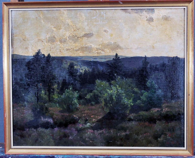 "Harzlandschaft" - Öl auf Malkarton, ca. 42 x 52 cm, unten rechts monogrammiert und datiert: "W.F. - Image 6 of 6
