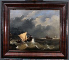 "Stürmische Küste", Gemälde, Öl auf Holztafel, Historismus, Ende 19. Jhd., akademische Malerei, uns