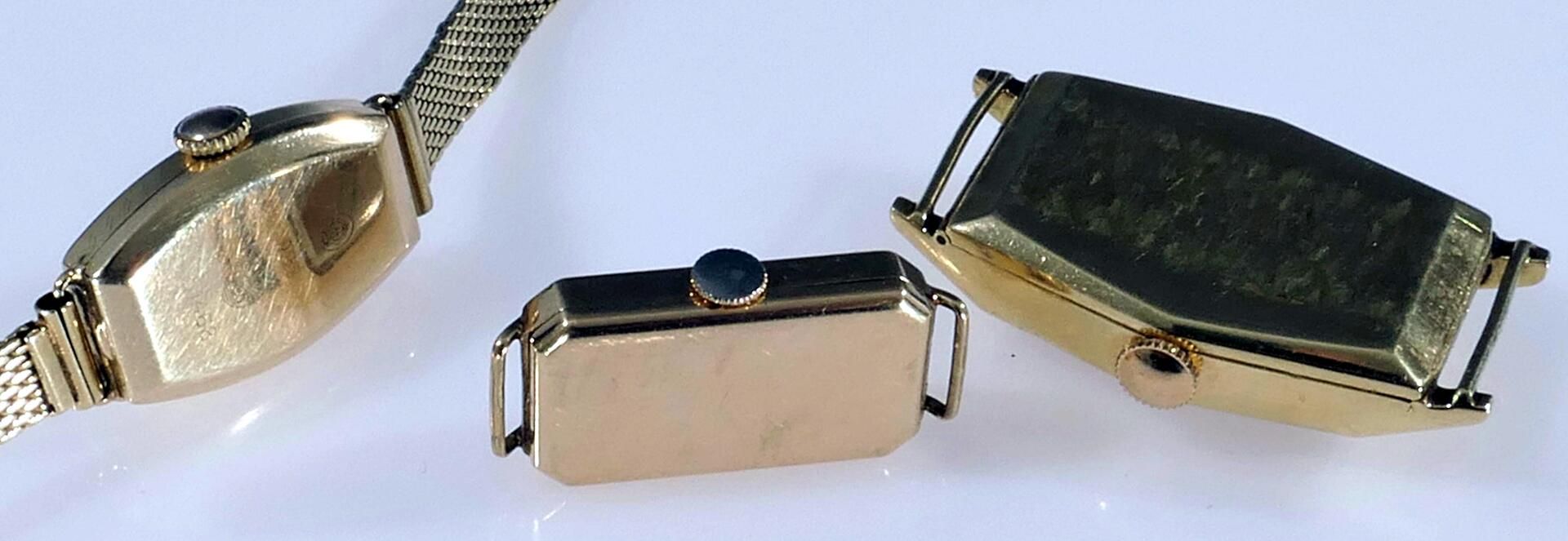 3 tlg. Konvolut älterer Armbanduhren in 14K Gelbgoldgehäusen, Bestehend aus 1x Herrenuhr "Anker", c - Bild 5 aus 6