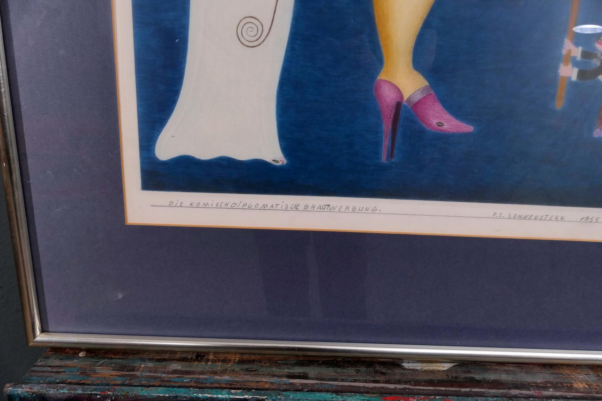 "Die komisch diplomatische Brautwerbung" hinter Glas gerahmte, originale Farbstiftzeichnung auf "Sc - Bild 6 aus 15