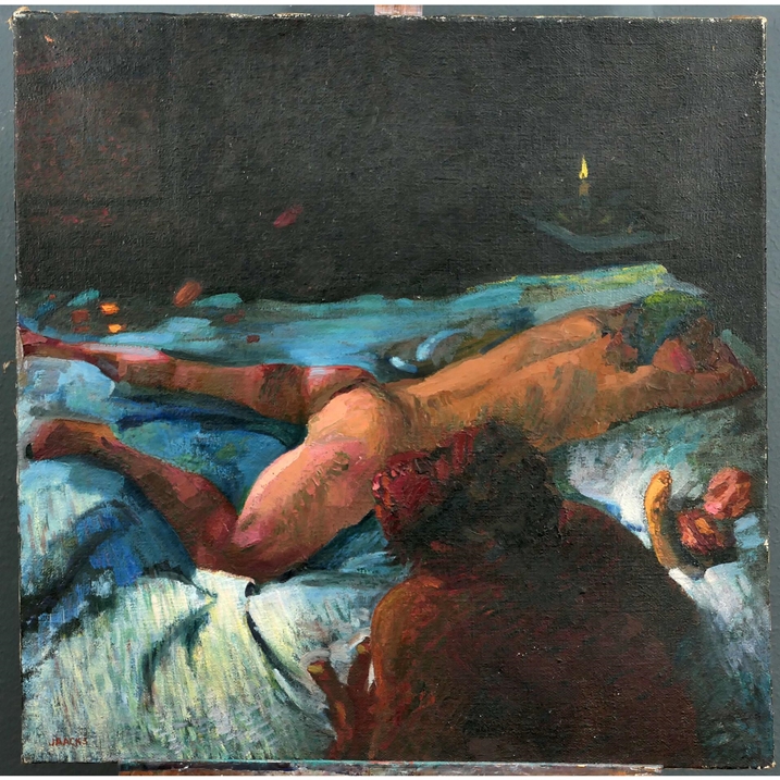 "Liegender Akt" - großformatiges ungerahmtes Gemälde, Öl auf Leinwand, ca. 100 x 100 cm, unten link