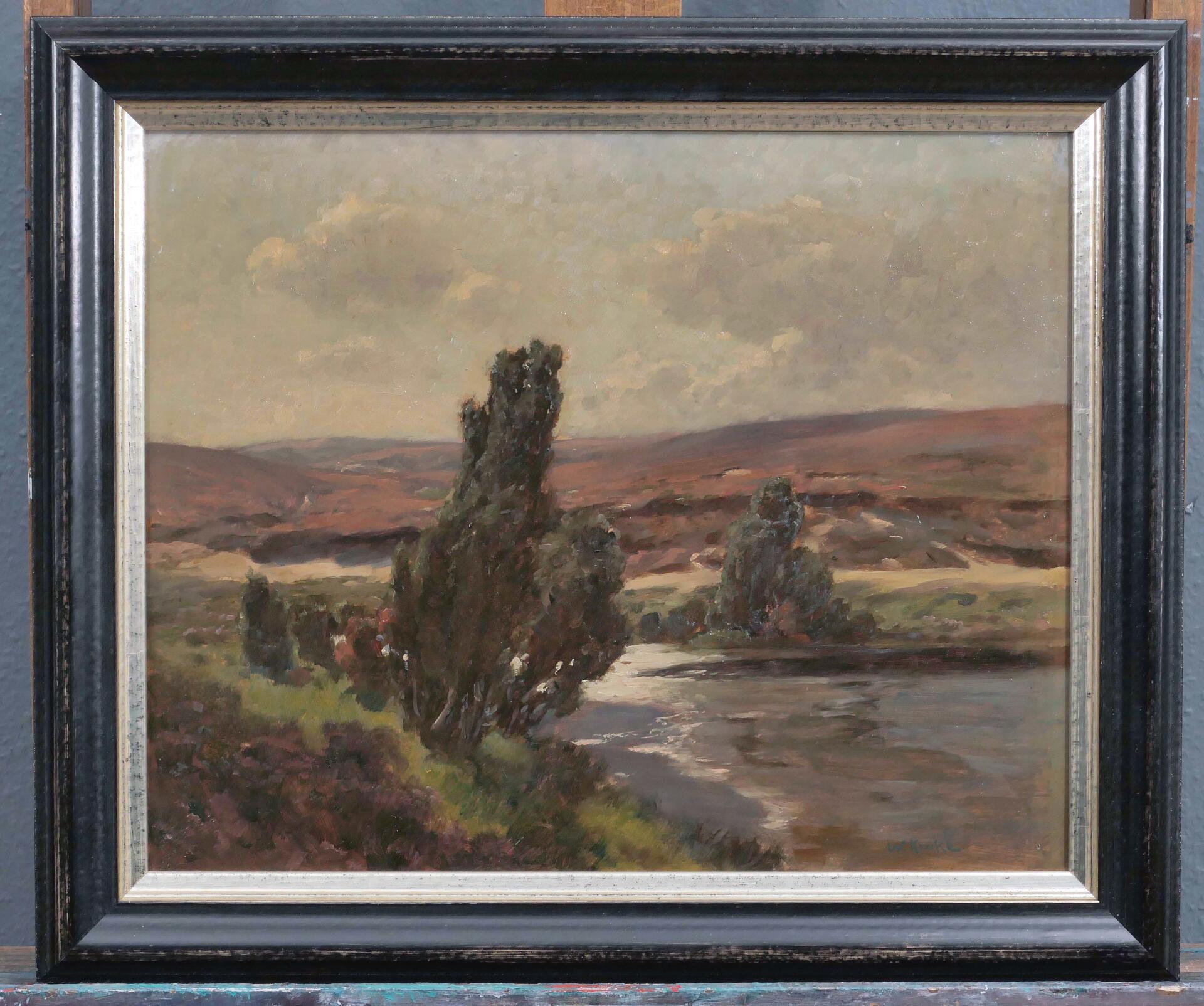 "Lichtdurchflutete Heidelandschaft mit Luhequellen" - Öl auf Palette, ca. 36 x 44 cm, unten rechts - Image 4 of 5