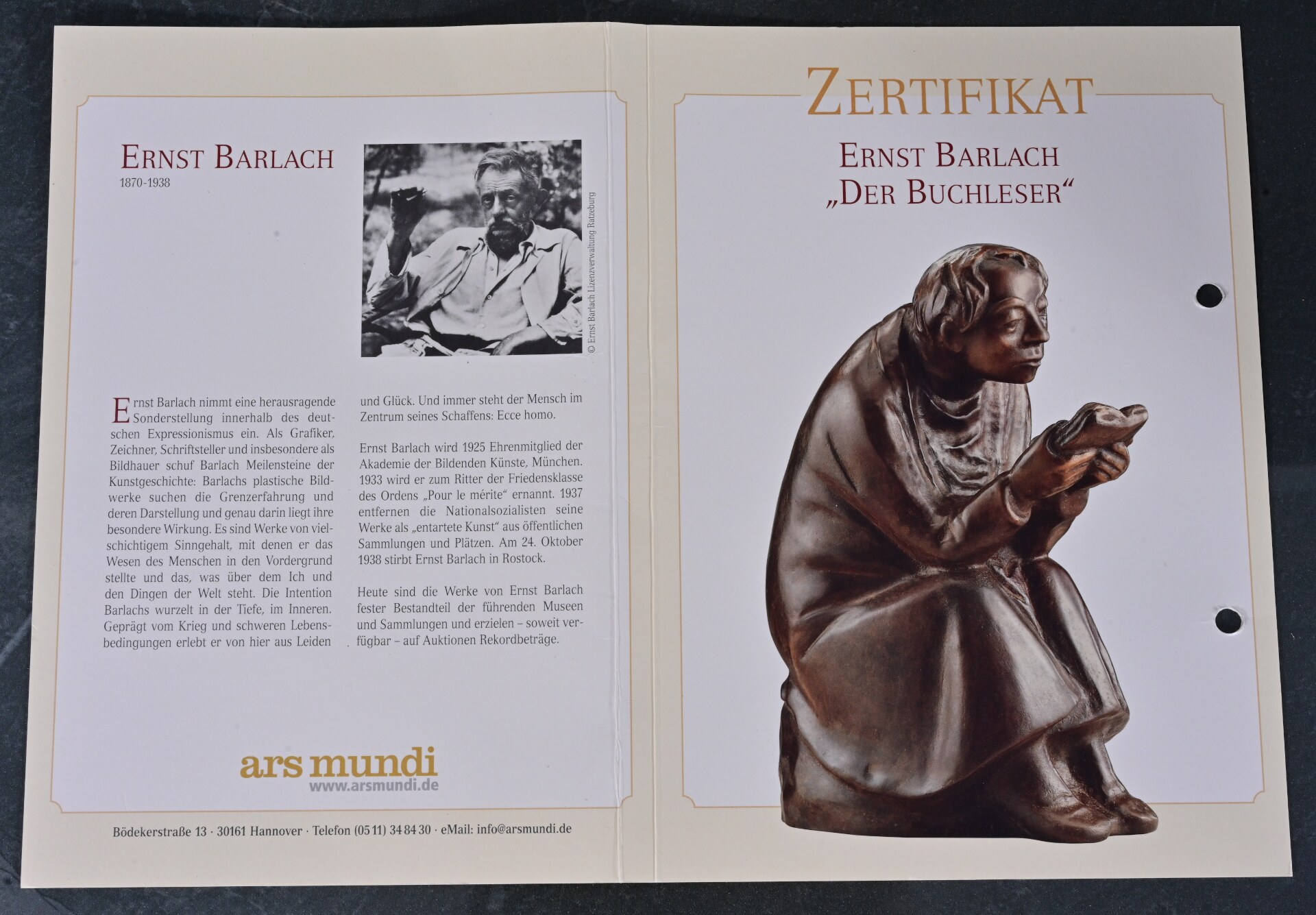 ERNST BARLACH: "DER BUCHLESER", limitierte multiple Bronze, No. 50 von 980 Exemplaren; im Walzaussc - Image 10 of 12