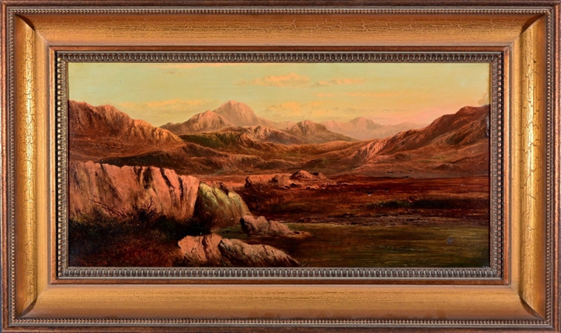 "In den Highlands", Gemälde, Öl auf Leinwand, ca. 31 x 61 cm, unten links signiert: "Chas. Leslie"  - Bild 4 aus 8