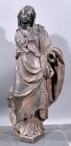 Antike "Maria" - Holzskulptur, äußerst detailreich handgeschnitzt, feine, weiche Gesichtszüge, unbe
