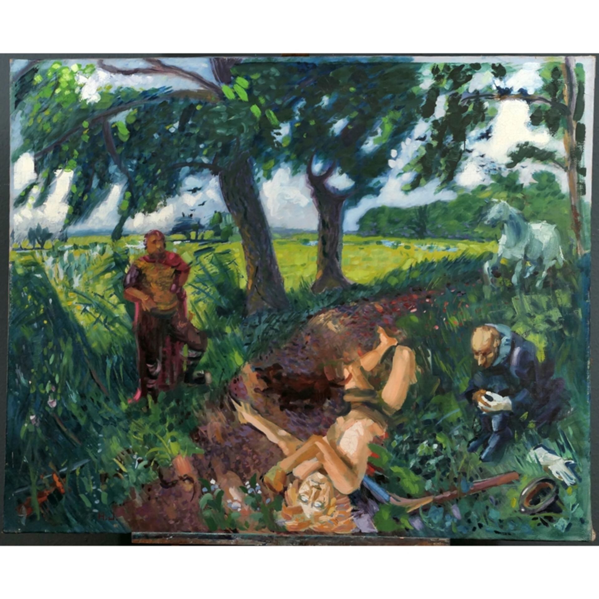 "Tod des Siegfried" - aus dem Zyklus der Siegfried - Sage, großformatiges Gemälde, Öl auf Leinwand, - Bild 4 aus 6
