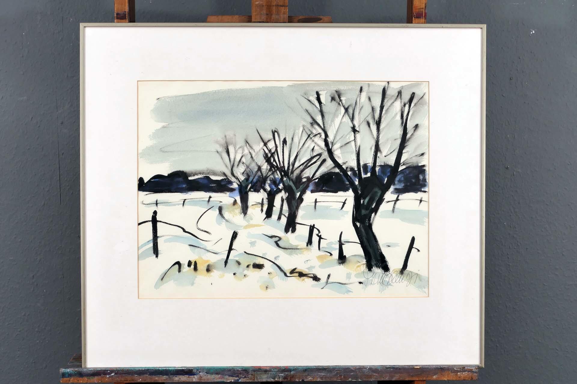 "Winterliche Landschaft" - Glatt gemaltes Aquarell des Dirk Huisken (Eberswalde 1911 - 2007 Celle) - Image 2 of 2