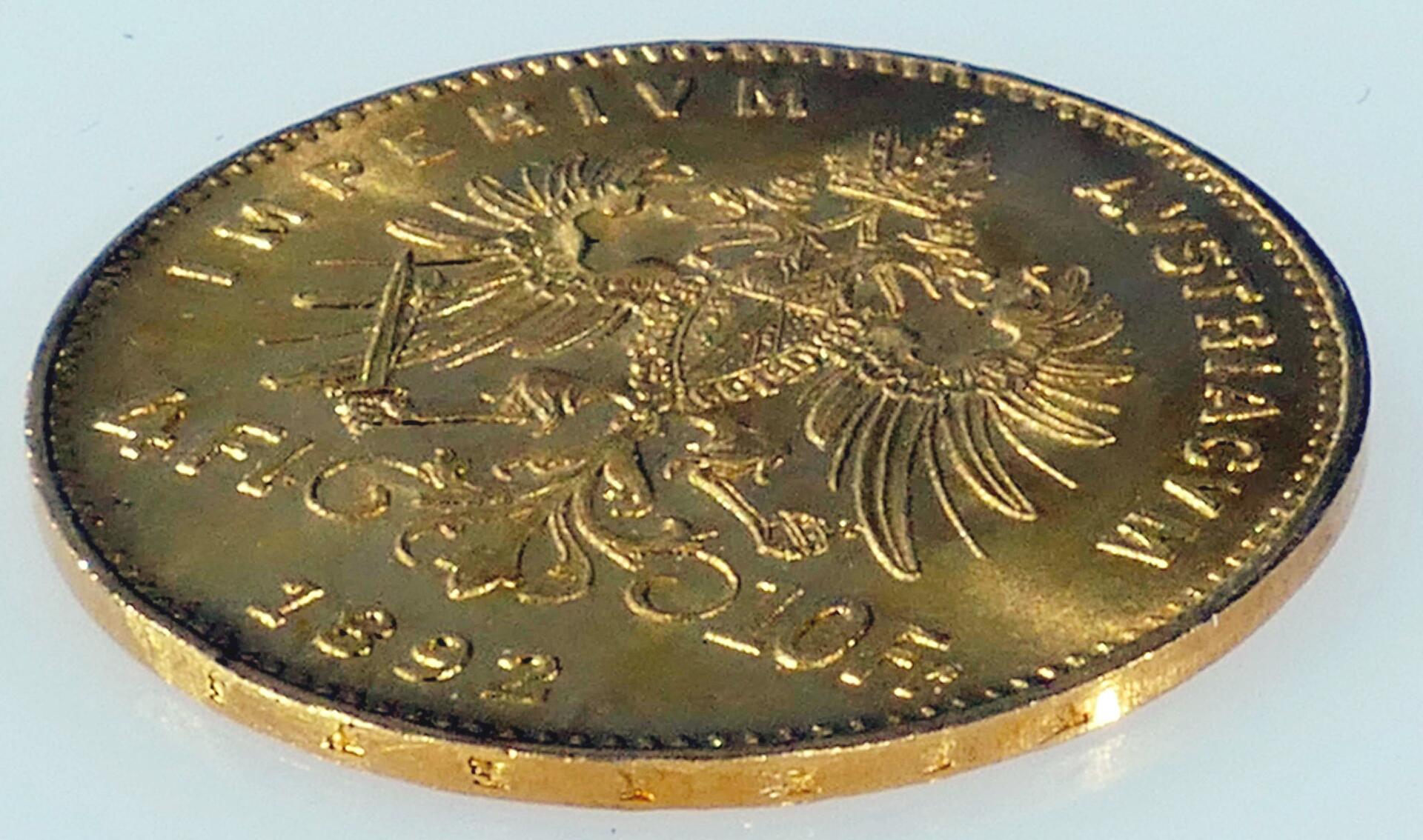 4 Florin - Goldmünze - Kaiser Franz Joseph von Österreich - 1892 - Dm ca. 19 mm - 900er Gold. ca. 3 - Image 2 of 5