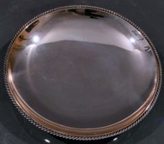 Vertiefte runde Schale mit Kordel Randabschluss, 925er Sterlingsilber massiv, Dm ca. 24,5 cm, ca. 3