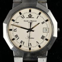 "Baume & Mercier" - Herrenarmbanduhr, Modell "Riviera", Uhrwerk Quarz mit weißem Ziffernblatt, römi