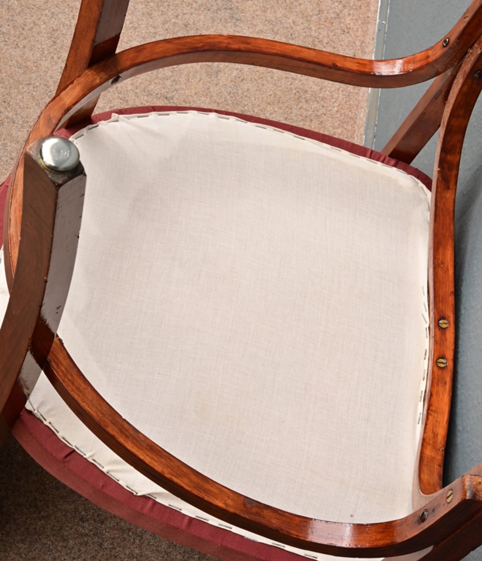 Antiker Bugholz Armlehn- Stuhl um 1900/20, Buche mahagonifarben  furniert, gebeizt und lackiert, au - Bild 4 aus 7