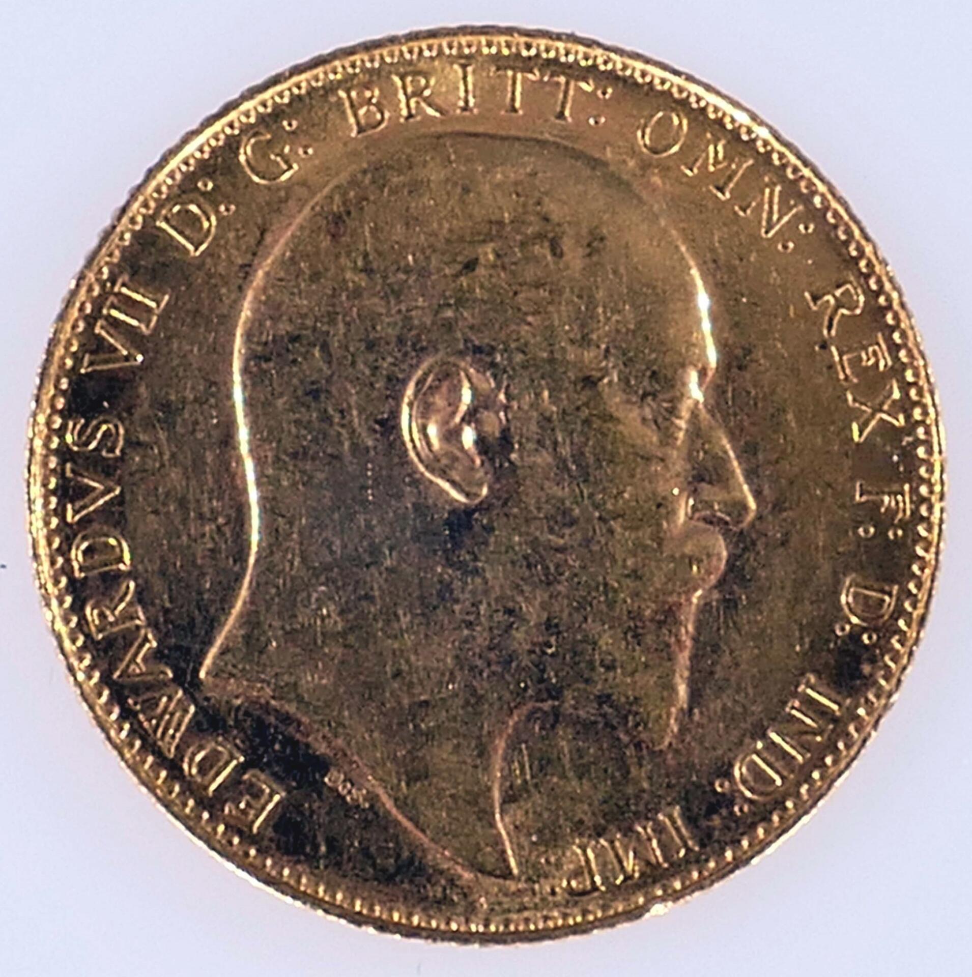 Britische "Sovereign" Goldmünze: Edwardus VII - 1910. Röntgengeprüft. Dm ca. 22 mm, ca. 8 gr. 916er - Image 4 of 4