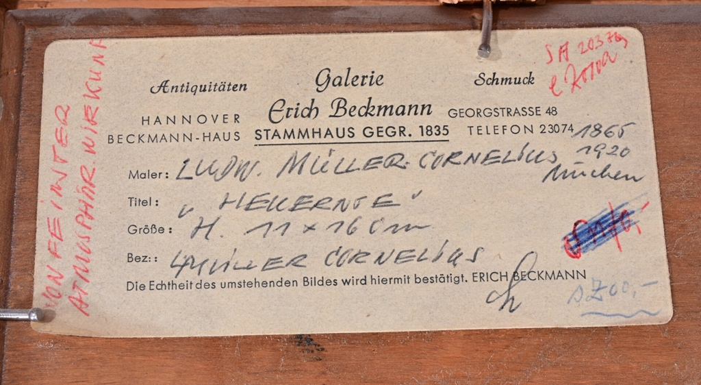 "Heuernte" - kleinformatiges Gemälde, Öl auf Holztafel, ca. 11 x ca. 16,5 cm, unten rechts signiert - Image 5 of 7
