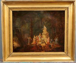 "König Salomo und seine Weiber opfern..." detailreiches Gemälde des 18. Jhd., Öl auf Holztafel, ca.