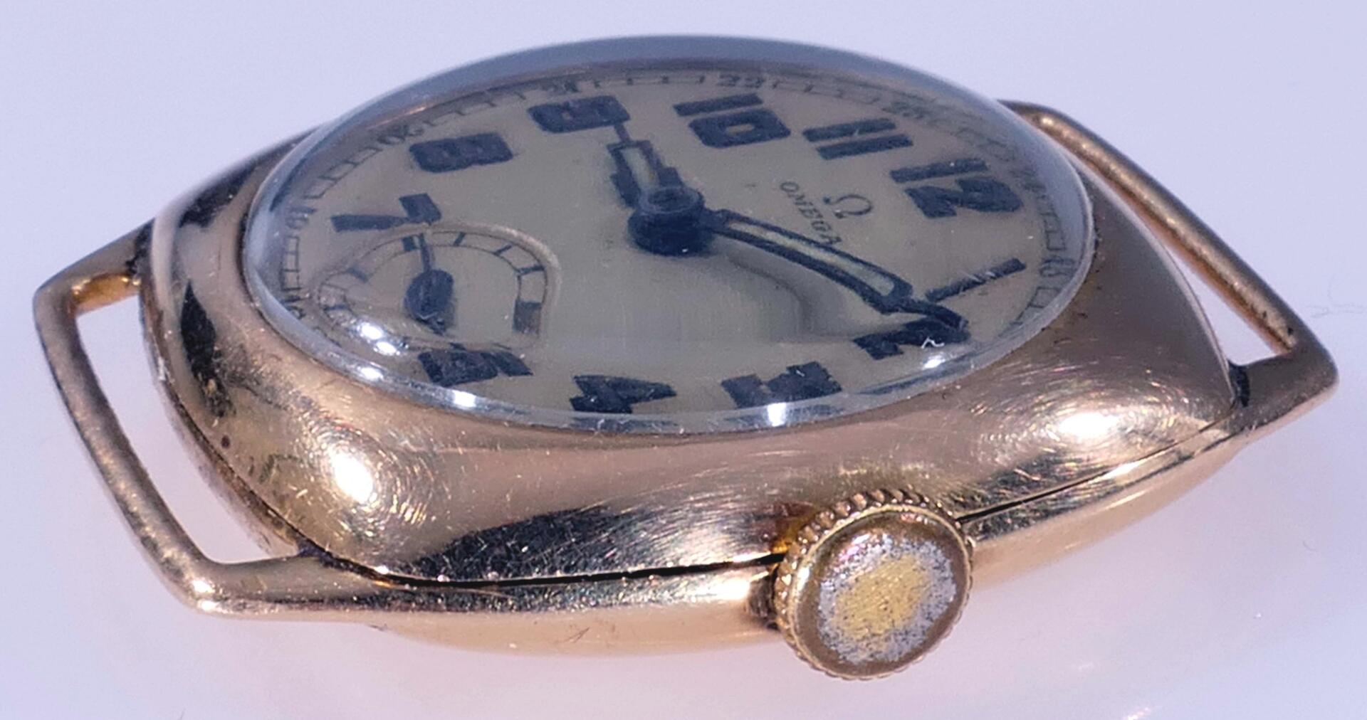 Omega - Unisex Armbanduhr der wohl 1930er / 40er Jahre, Werk mit Handauszug läuft an, 14K Gelbgoldg - Image 3 of 9