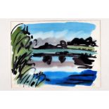 "Uferlandschaft" - Glatt gemaltes Aquarell des Dirk Huisken (Eberswalde 1911 - 2007 Celle) war ein