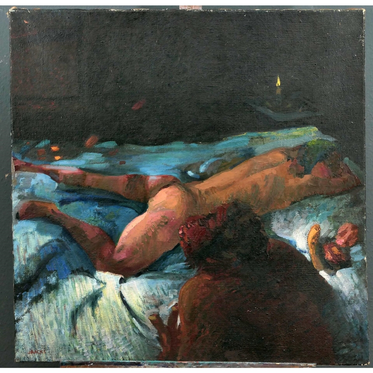 "Liegender Akt" - großformatiges ungerahmtes Gemälde, Öl auf Leinwand, ca. 100 x 100 cm, unten link - Image 2 of 4