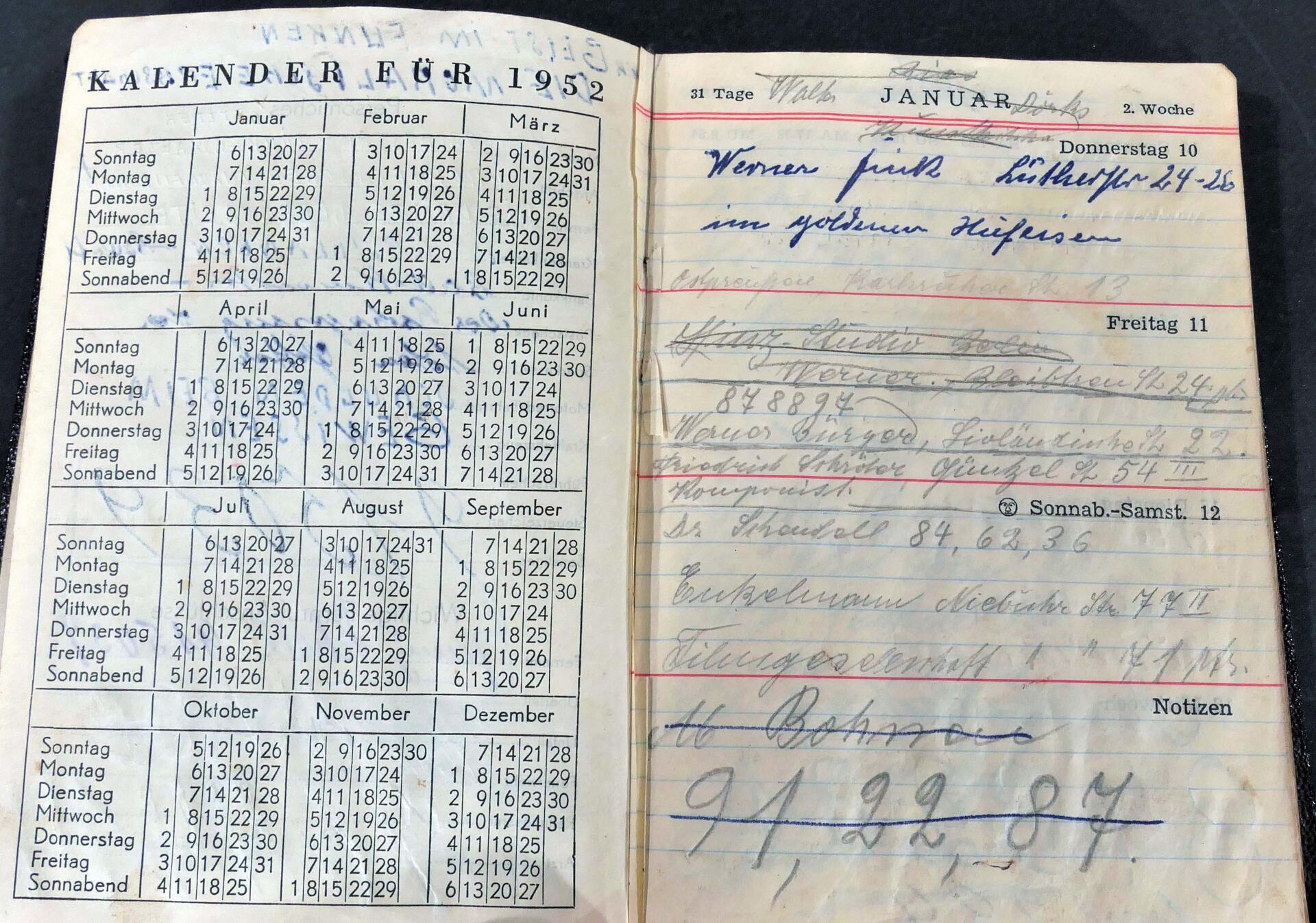 "Taschenkalender / Jahreskalender von 1952" - aus dem persönlichen Besitz des Friedrich Schröder-So - Image 4 of 10