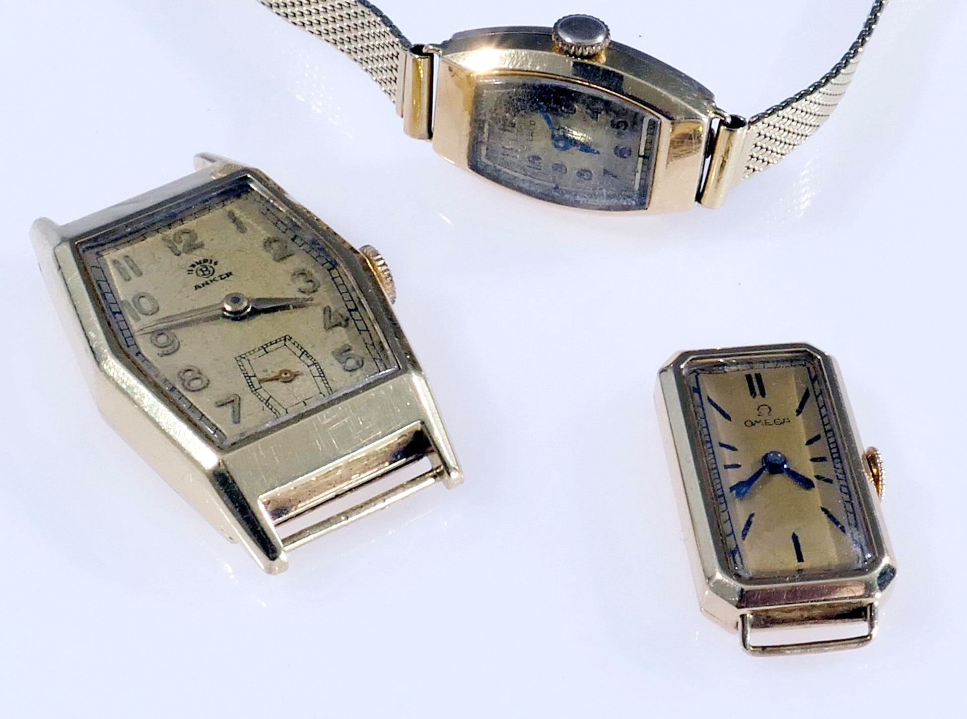3 tlg. Konvolut älterer Armbanduhren in 14K Gelbgoldgehäusen, Bestehend aus 1x Herrenuhr "Anker", c - Image 2 of 6