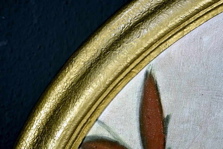 "Vogelpaar" - großes, ovales Gemälde, Öl auf Malkarton, ca. 75 x 95 cm, unten rechts signiert und d - Bild 2 aus 3