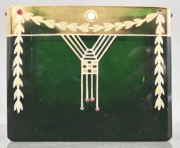 Antike Tischvase, Jugendstil um 1905 / 10, Arbeit des Josef Riedel, Polaun. Dickwandiges grünes Gla