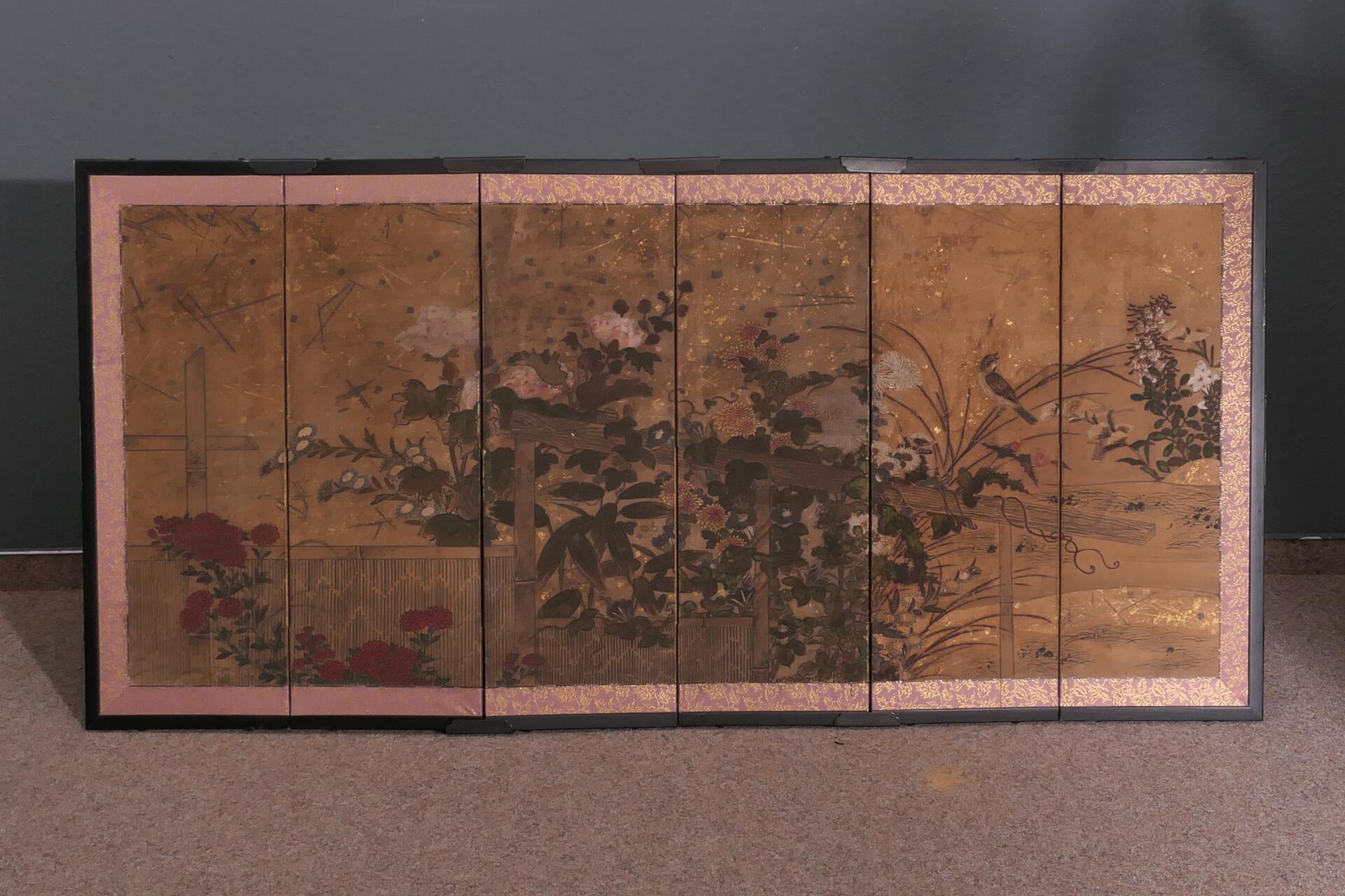 6 tlg. Paravent - Wandbild, Asien, 2. Hälfte 20. Jhd., ca. 63 x 132 cm, guter Erhalt. Zusammenklapp - Image 4 of 9