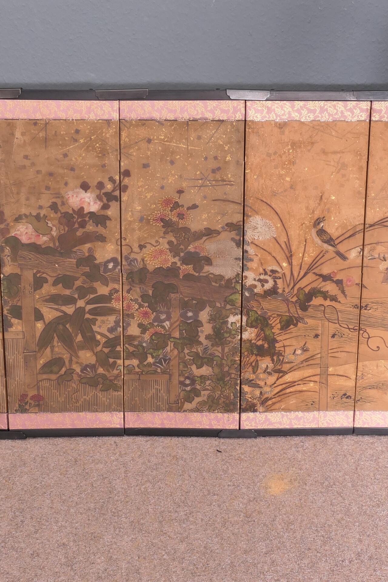 6 tlg. Paravent - Wandbild, Asien, 2. Hälfte 20. Jhd., ca. 63 x 132 cm, guter Erhalt. Zusammenklapp - Image 7 of 9