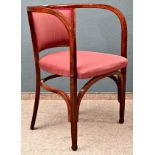 Antiker Bugholz Armlehn- Stuhl um 1900/20, Buche mahagonifarben furniert, gebeizt und lackiert, au