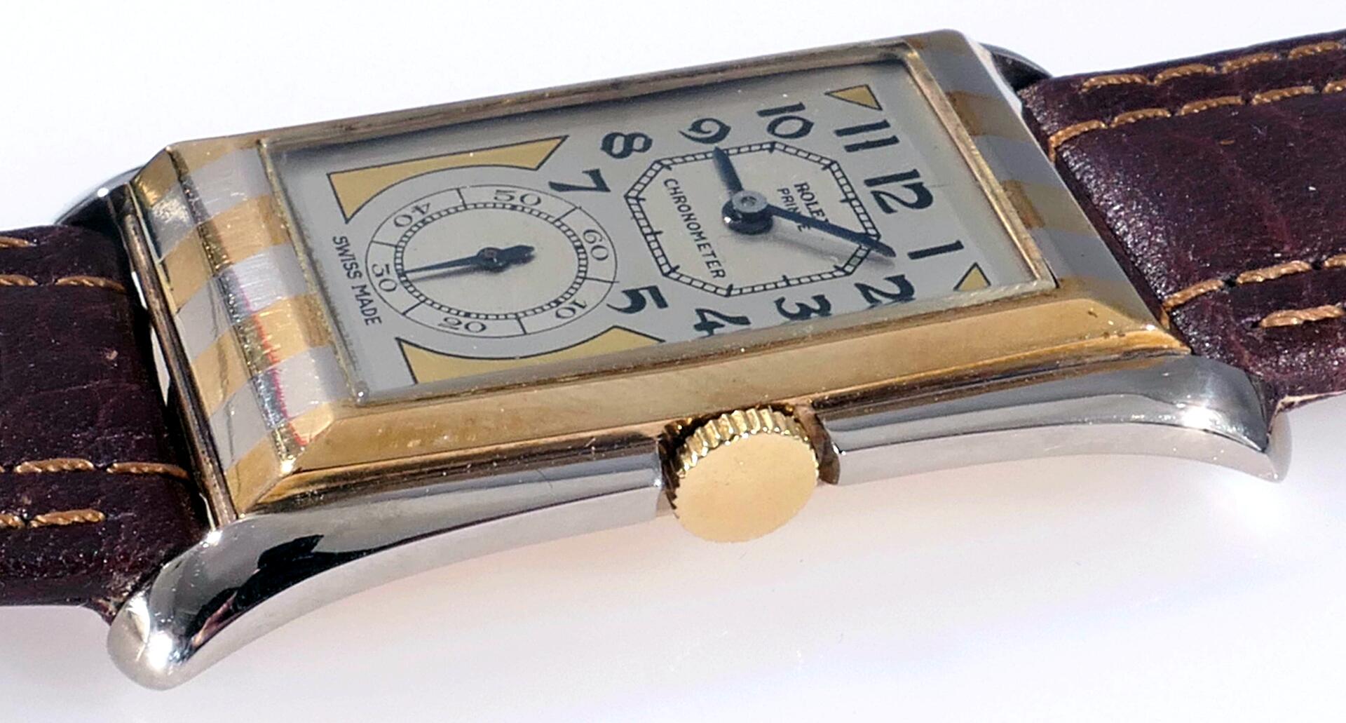 Sehr seltene Rolex Prince Brancard von 1932, 9K Bicolor Goldgehäuse in der gesuchten "Tiger - Strip - Image 4 of 18