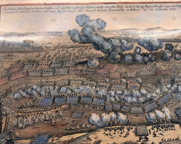 Die "Schlacht bei Soor 1745" - aufwändig von Hand kolorierter Kupferstich des Johann David Schleuen - Image 4 of 4