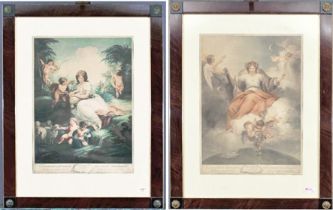 Paar dekorativer Bilderrahmen, Stil Empire 19. / 20. Jhd., hinter Glas gerahmte englische Druckgraf