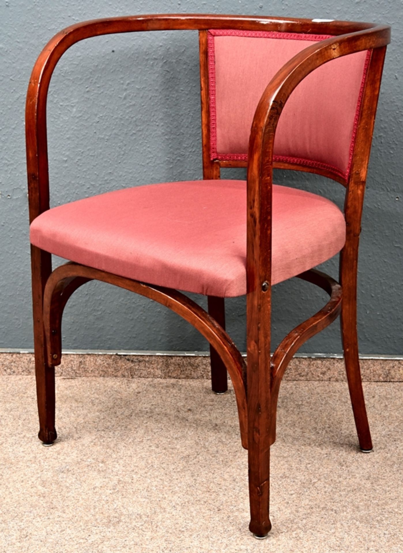 Antiker Bugholz Armlehn- Stuhl um 1900/20, Buche mahagonifarben  furniert, gebeizt und lackiert, au - Bild 6 aus 7
