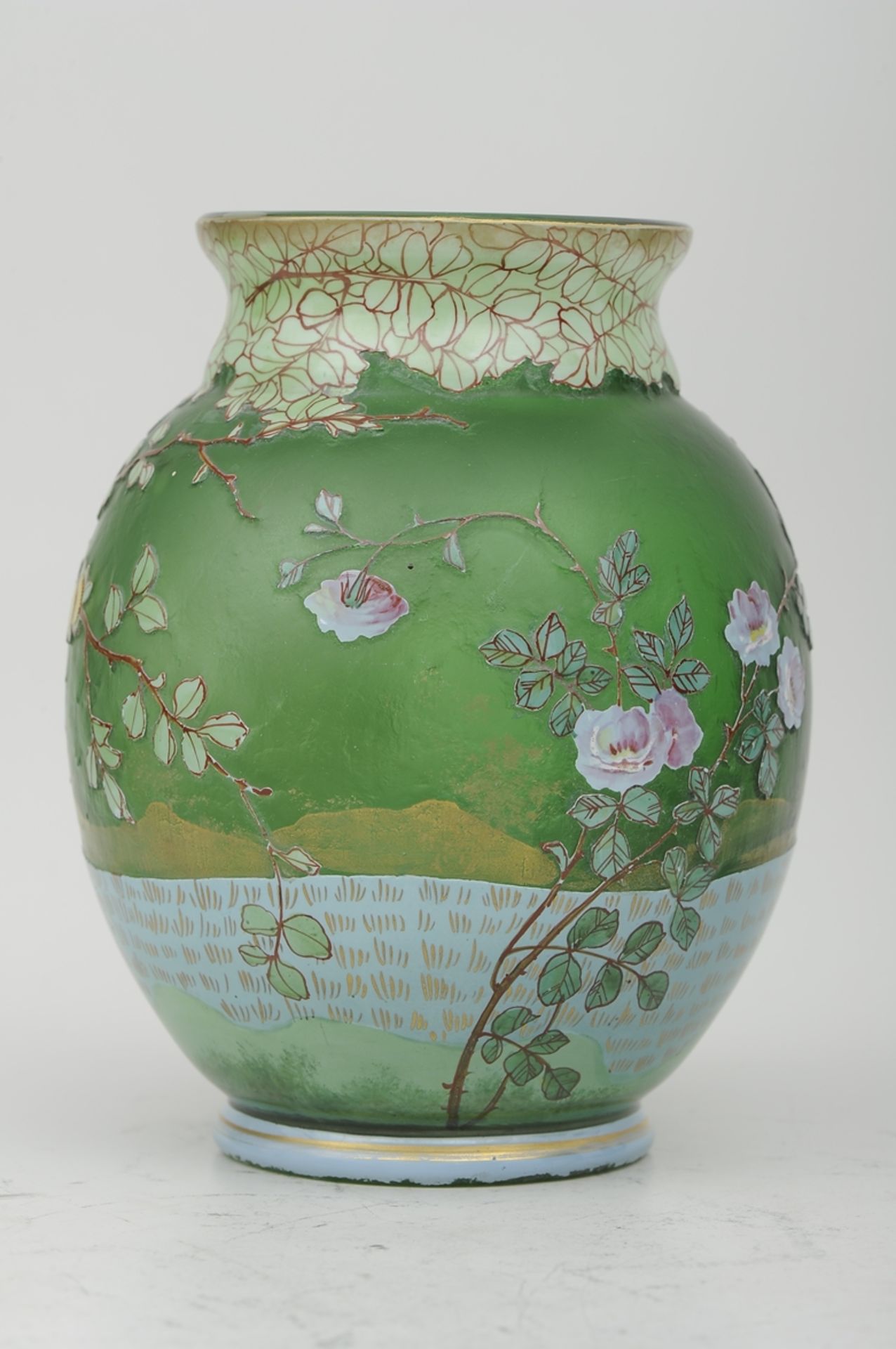 Antike Jugendstil/Art- Nouveau Vase aus mehrschichtigem, dickwandigem, mehrfach überfangenem, farbl - Bild 3 aus 12