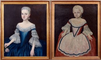 Zwei Mädchen - Porträts des 18. Jhdts.: 1x Porträt der Friederike Christiane Dorothea von Holleben,