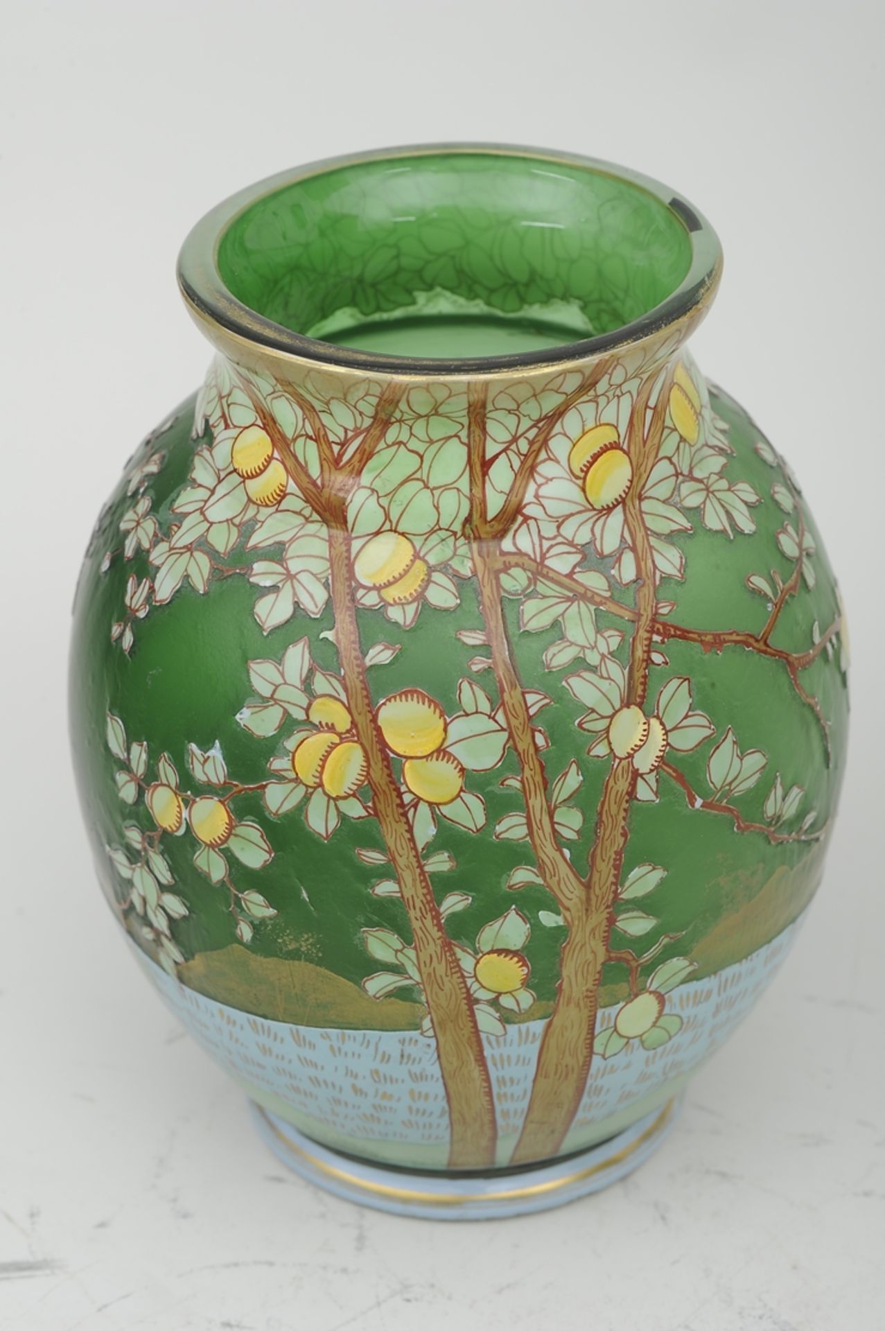 Antike Jugendstil/Art- Nouveau Vase aus mehrschichtigem, dickwandigem, mehrfach überfangenem, farbl - Bild 5 aus 12