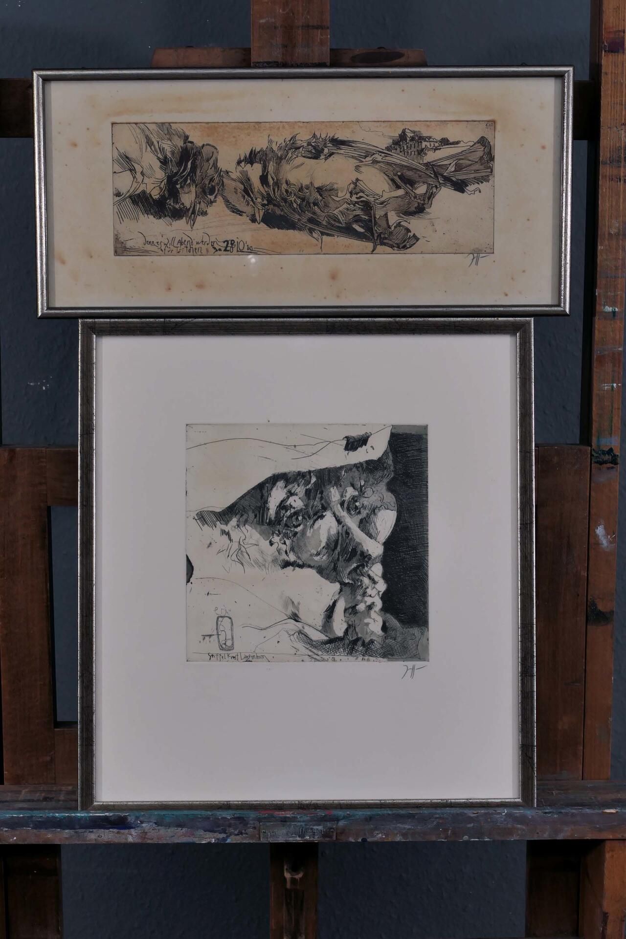 Zwei hinter Glas gerahmte Radierungen des Horst Janssen (1929 - 1995): 1x "Für Tantchen" Platte ca. - Bild 2 aus 4