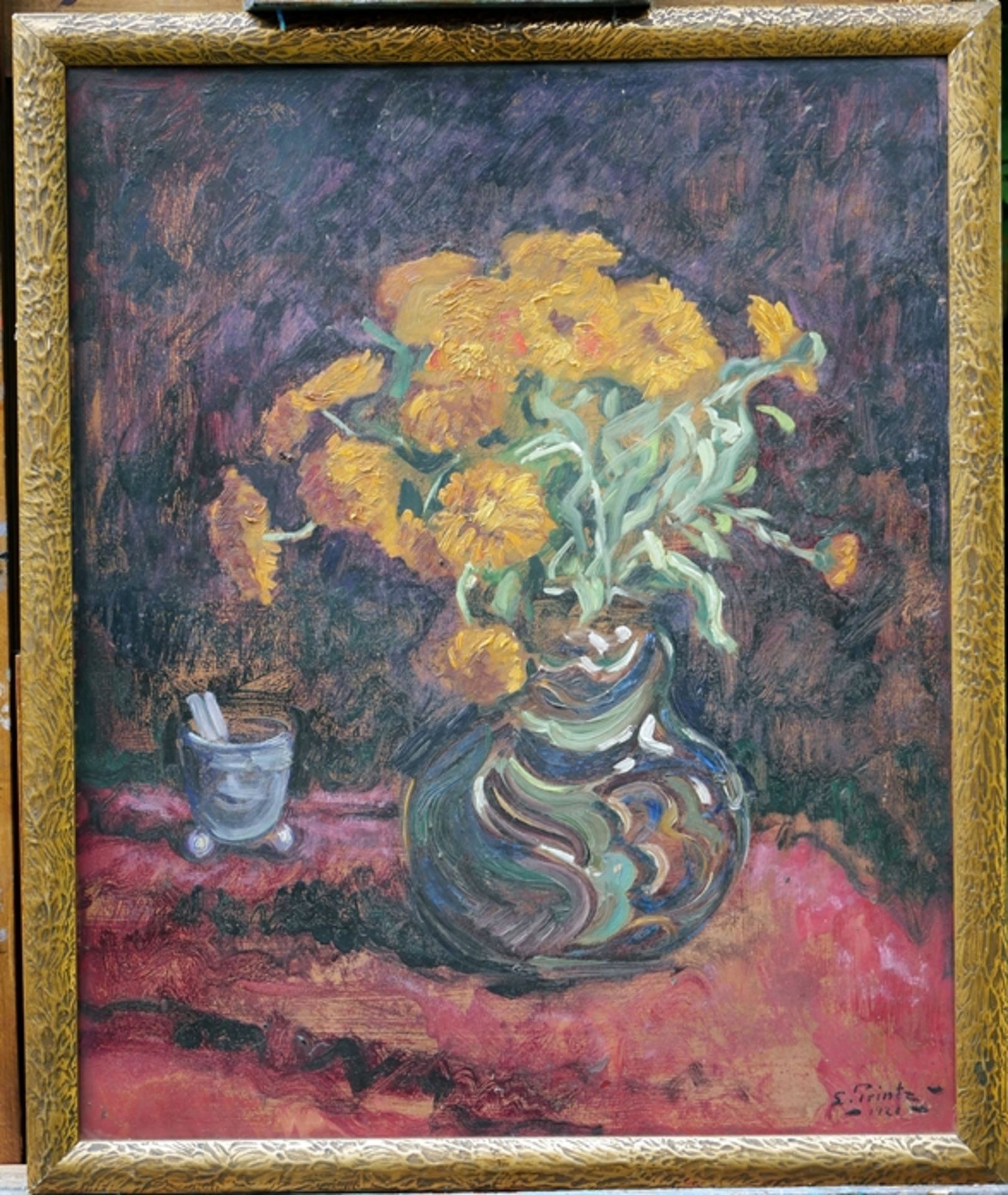 "Ringblomster" - Blumenstillleben, Gemälde, Öl auf Malpappe, ca. 60 x 49 cm, unten rechts signiert - Bild 9 aus 9